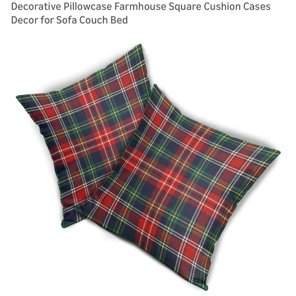 New  Set of 2  Plaid Pillows Covers - Red and Green 18 X 18